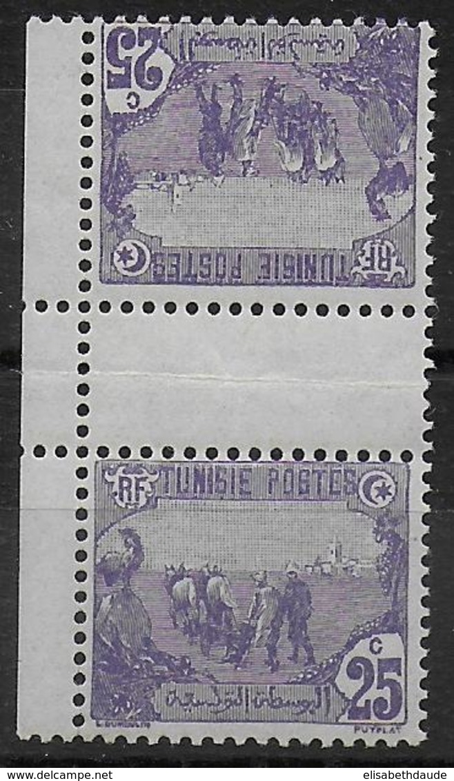 TUNISIE - 1921 - RARE YVERT N° 72a ** MNH - PAIRE TETE-BECHE Avec INTERVALLE ISSUE De CARNET - COTE = 200 EUR. - - Neufs