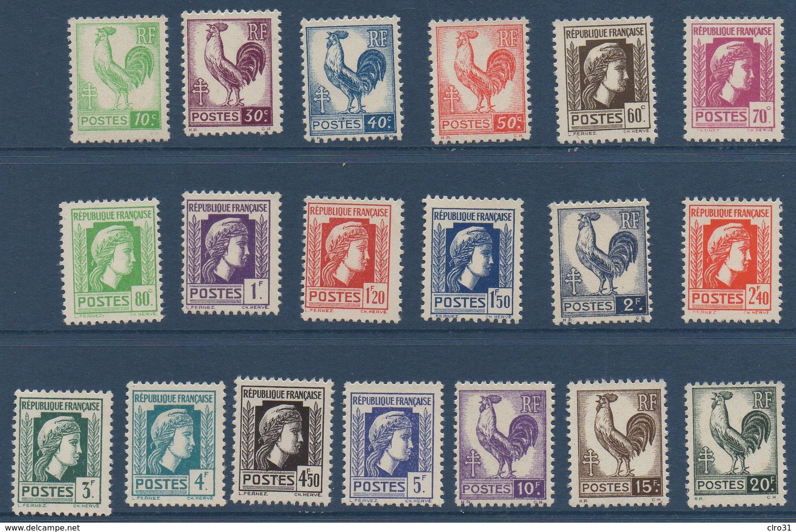 FR 1944    Série D'Alger : Coq Et Marianne  N°YT  630-648 ** MNH - Neufs