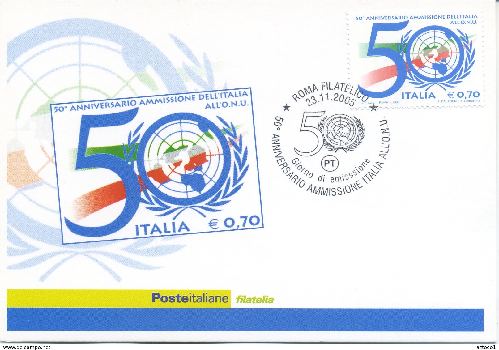 ITALIA - FDC MAXIMUM CARD 2005 - AMMISSIONE DELL'ITALIA ALL'O.N.U. - ANNULLO SPECIALE - Cartoline Maximum