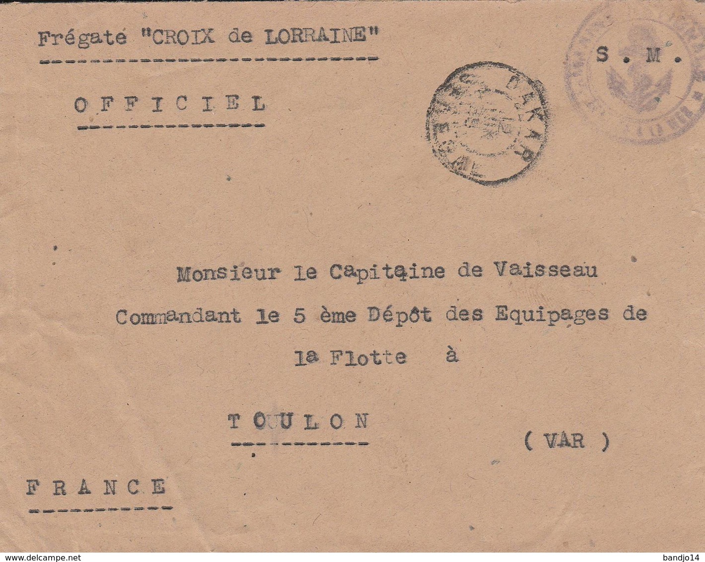 Ensemble 2 Lettres : Frégate " Croix De Lorraine "  Obl à Dakar- 7 Scan - Poste Navale