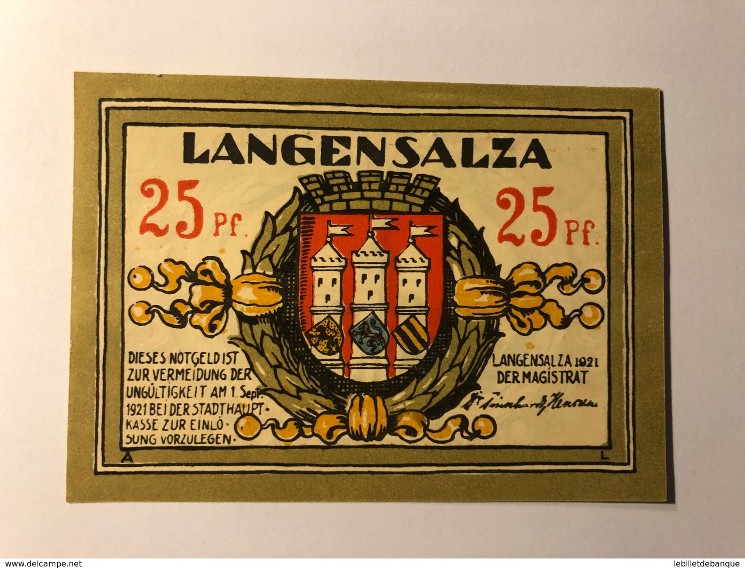 Allemagne Notgeld Langensalza 25 Pfennig - Collections