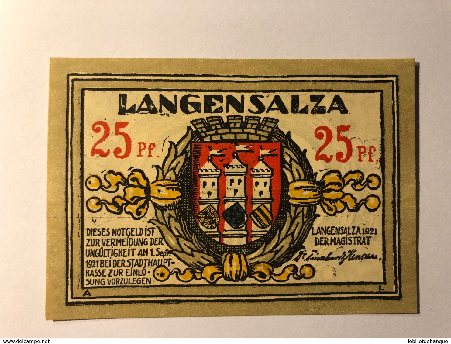 Allemagne Notgeld Langensalza 25 Pfennig - Collections