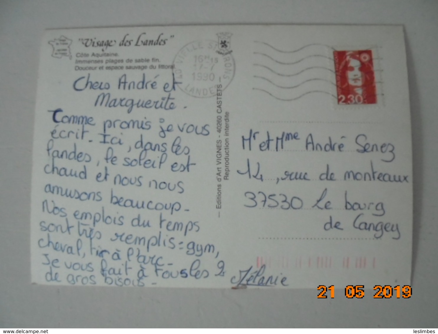 Visage Des Landes. Cote Aquitaine. Immenses Plages De Sable Fin. Vignes Postmarked 1990 - Other & Unclassified