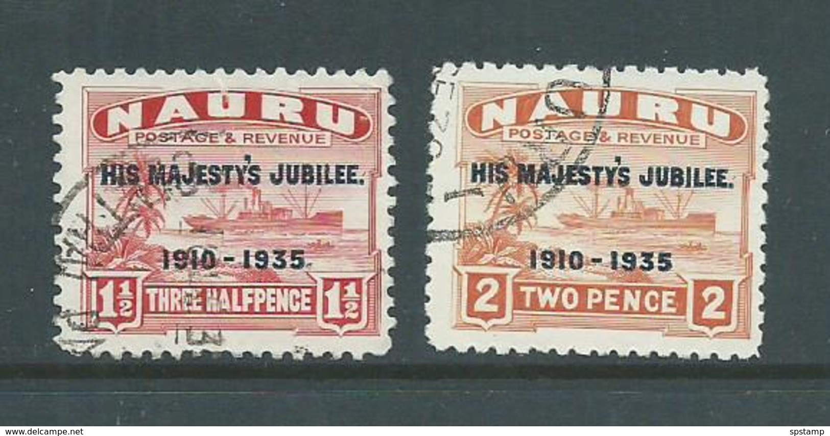 Nauru 1935 KGV Silver Jubilee Overprints 2 Lower Values Attractive Used , One With Natural Paper Wrinkle - Nauru