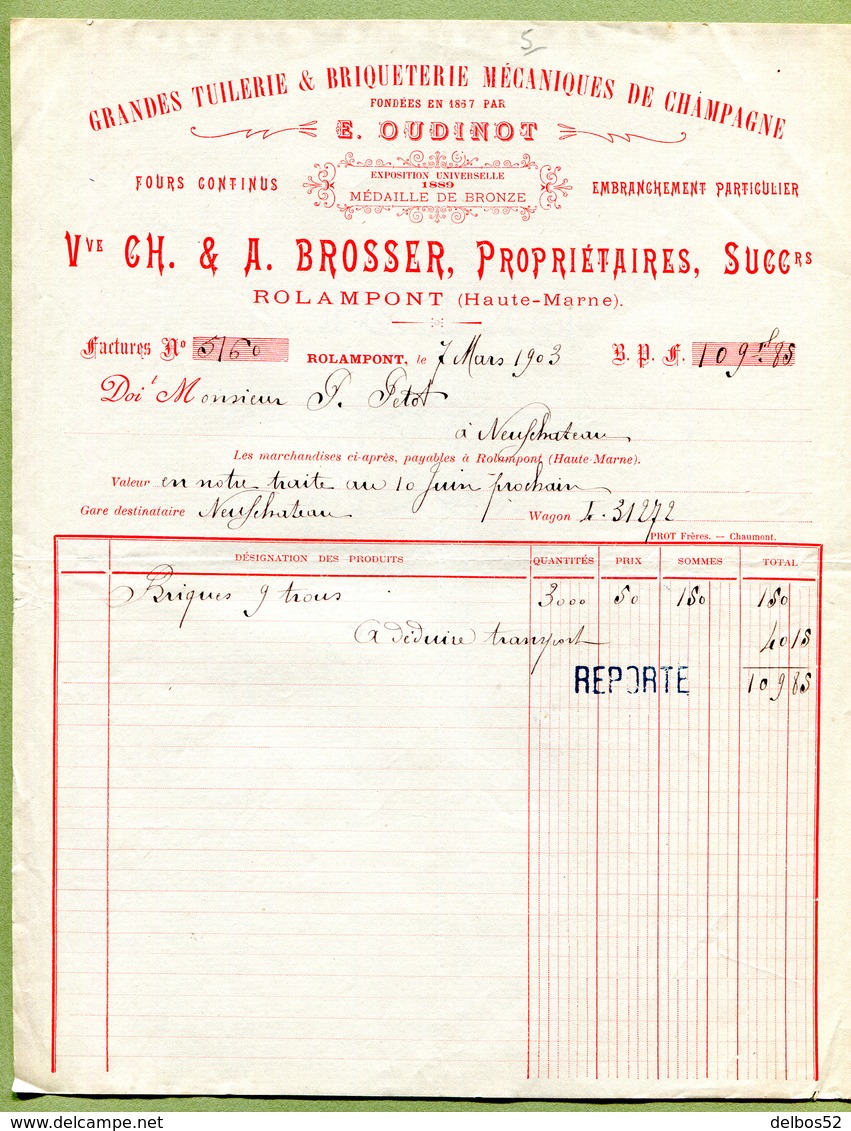 ROLAMPONT  (1903) : " TUILERIE & BRIQUETERIE  Vve CH. & A. BROSSER " - 1900 – 1949