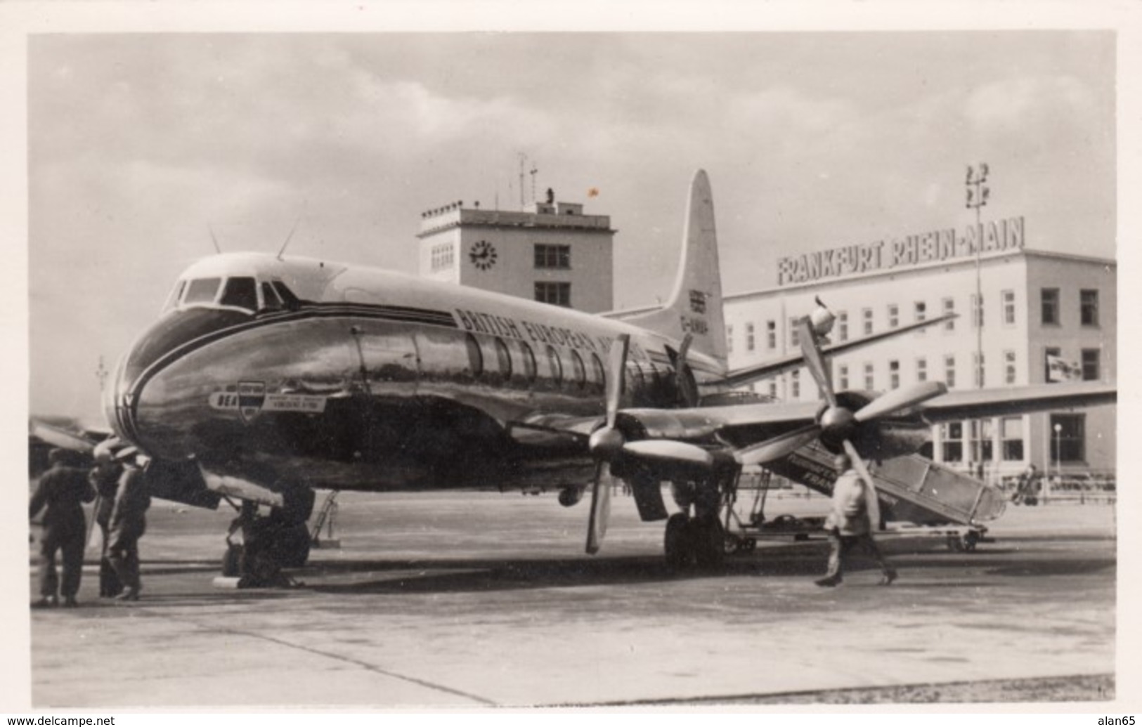 British European Airways Propeller Plane On Tarmac Frankfurt Rhein-Main Airport C1950s Vintage Postcard - 1946-....: Era Moderna