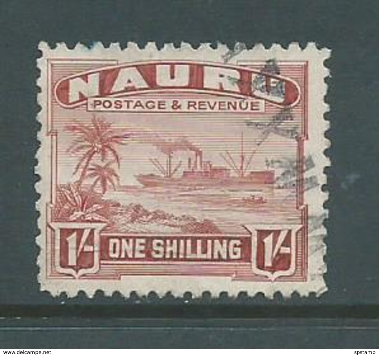 Nauru 1924 - 1947 Ships 1 Shilling Red- Brown FU , Part Straight Line Cancel - Nauru
