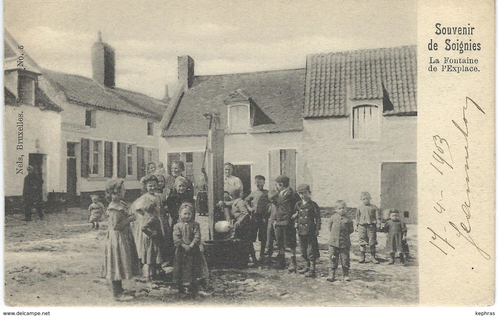 Souvenir De SOIGNIES - La Fontaine De L'Explace - Cachet De La Poste 1903 - Soignies