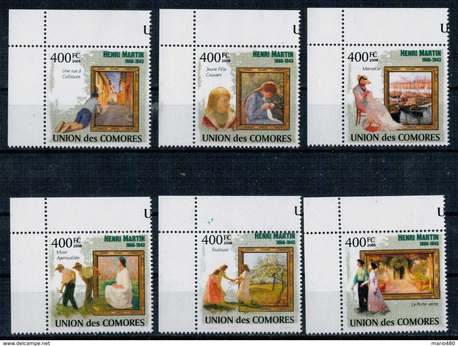 ISOLE  COMORE     IMPRESSIONISTI      HENRI  MARTIN         2009   6 STAMPS   MNH**                  (VIAGGIATA) - Isole Comore (1975-...)