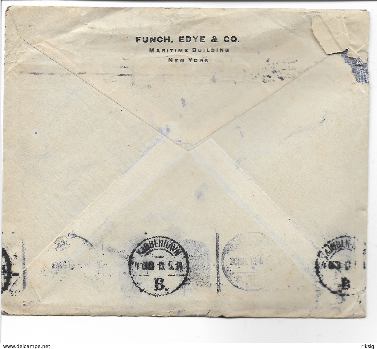 Perfin: F E & Co. Old Cover Sent To Denmark 1914. H-615 - Zähnungen (Perfins)