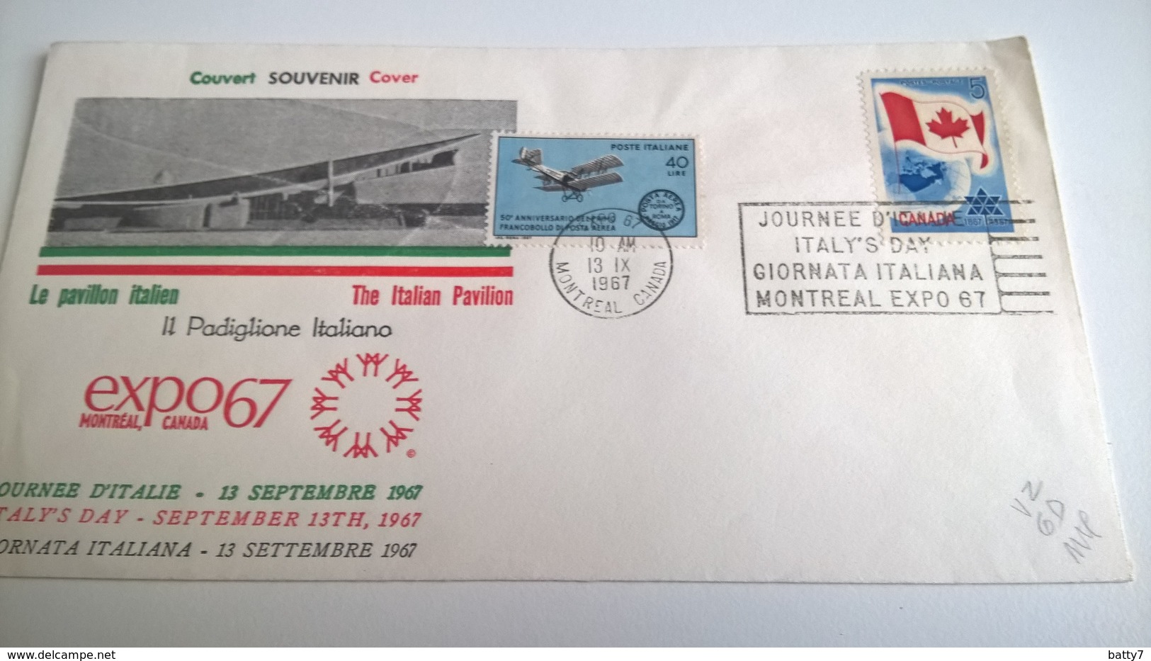 CANADA 1967 EXPO '67 PADIGLIONE ITALIANO - Storia Postale