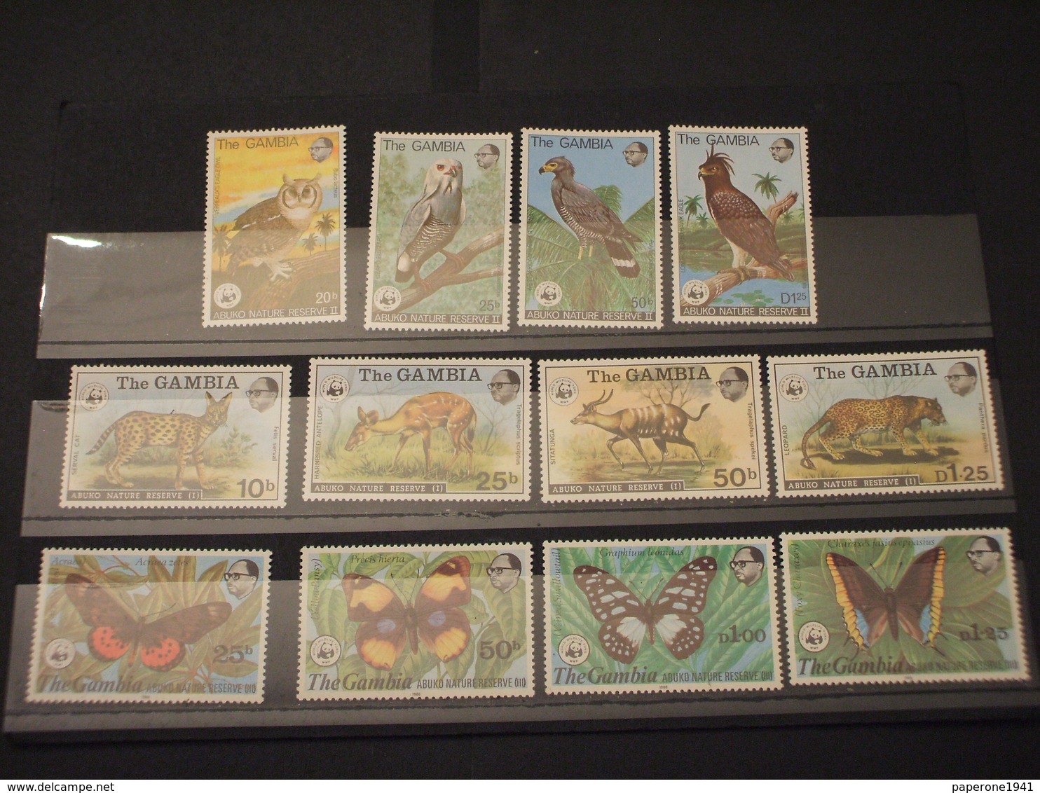 GAMBIA - 1976/80 WWF FAUNA/FARFALLE/UCCELLI 4+4+4 VALORI - NUOVI(++) - Gambia (1965-...)