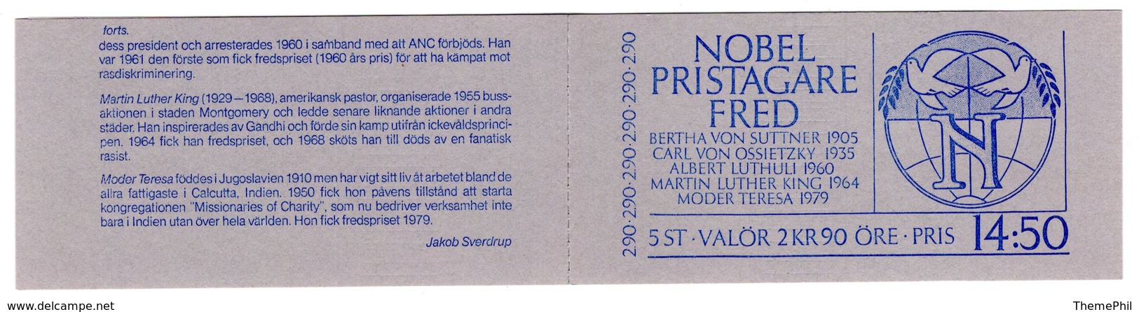 Zweden Sweden Sverige 1986 Booklet Nobel Nobelprize Peace 1979 Mother Teresa 1964 Martin Luther King 1960 Luthuli 1935 - Nobel Prize Laureates