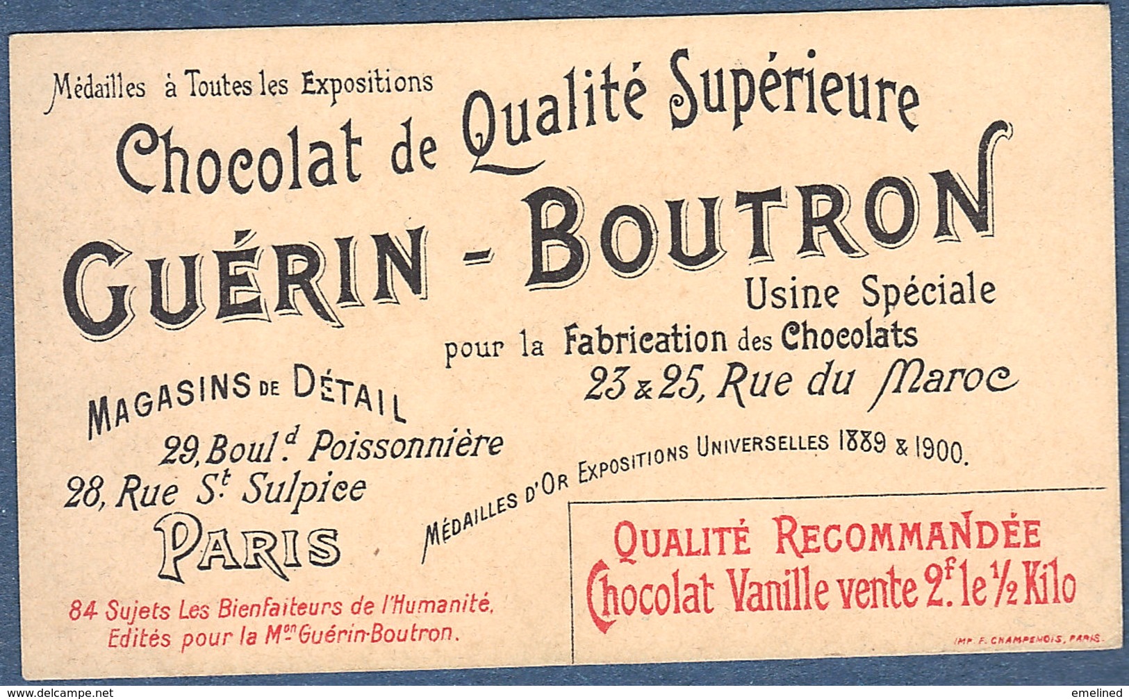 Chromo Chocolat Guerin-Boutron Les Bienfaiteurs De L'Humanité - LAFAYETTE LA FAYETTE Droits De L'Homme USA Indépendance - Guérin-Boutron