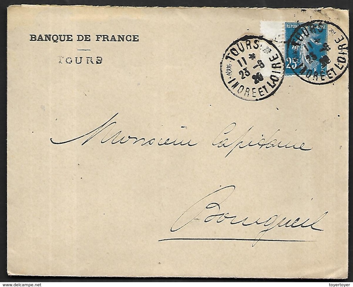 LF C16  Enveloppe De 1920 De Tours Timbre N°140a Bleu Foncé - 1921-1960: Période Moderne