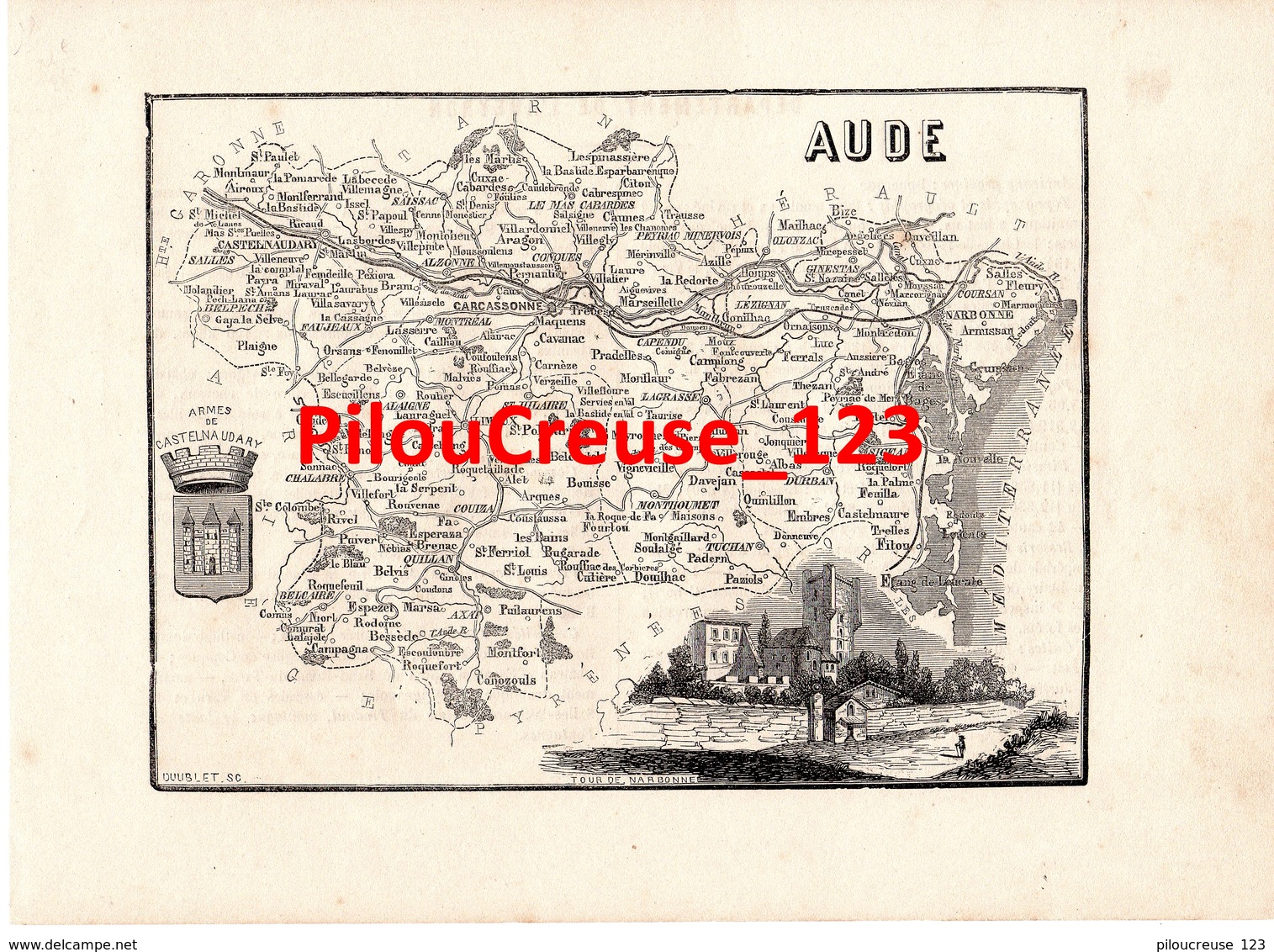 11 AUDE - Carte Authentique Tourfaut 1865 Planche 17x24 Cm - - Cartes Géographiques
