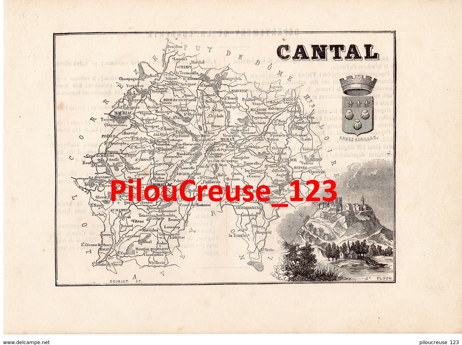 15 CANTAL - Carte Authentique Tourfaut 1865 Planche 17x24 Cm - - Cartes Géographiques