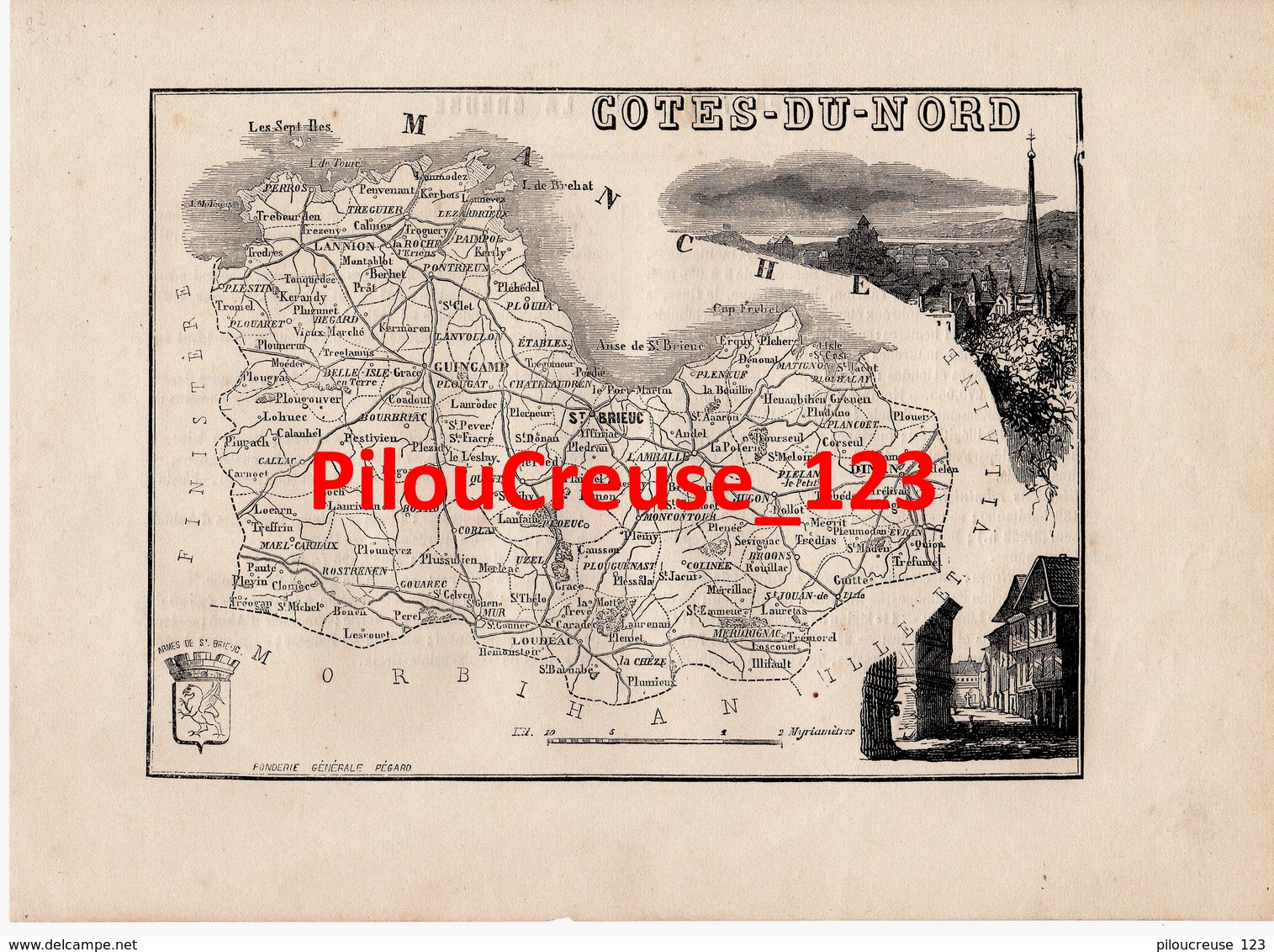 22 COTES D'ARMOR (ex COTES DU NORD)- Carte Authentique Tourfaut 1865 Planche 17x24 Cm - - Cartes Géographiques