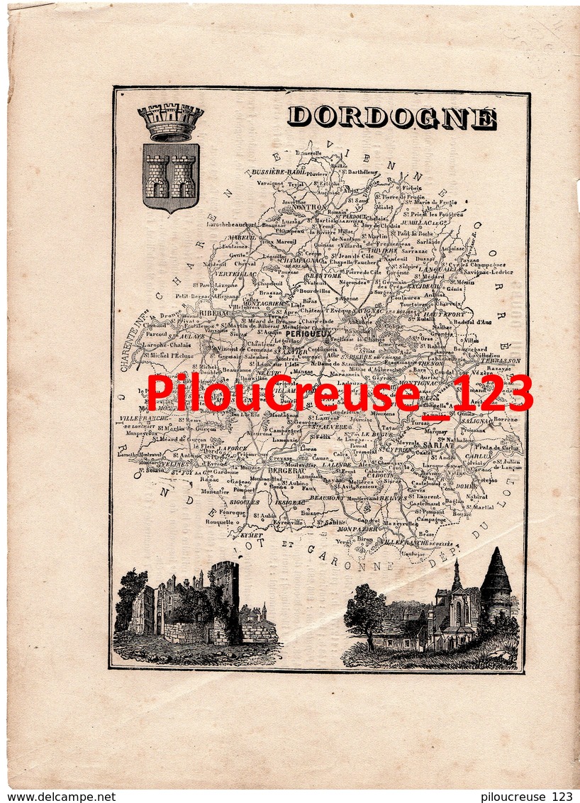 24 DORDOGNE - Carte Authentique Tourfaut 1865 Planche 17x24 Cm - Cartes Géographiques