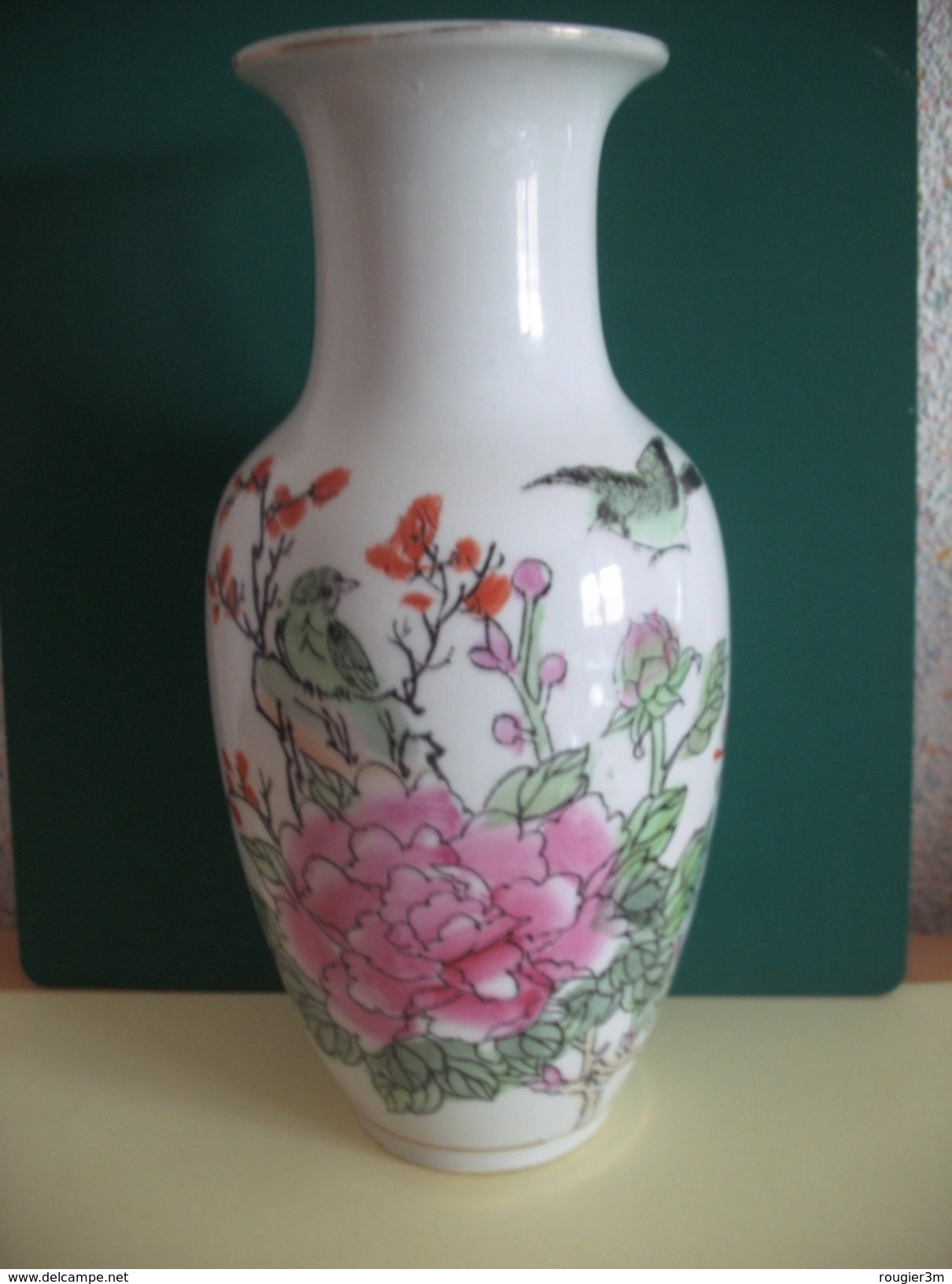 145 - Vase Chinois - Décor Fleurs Et Oiseaux - Zhongho Chao Cai - Années 70 - Art Asiatique
