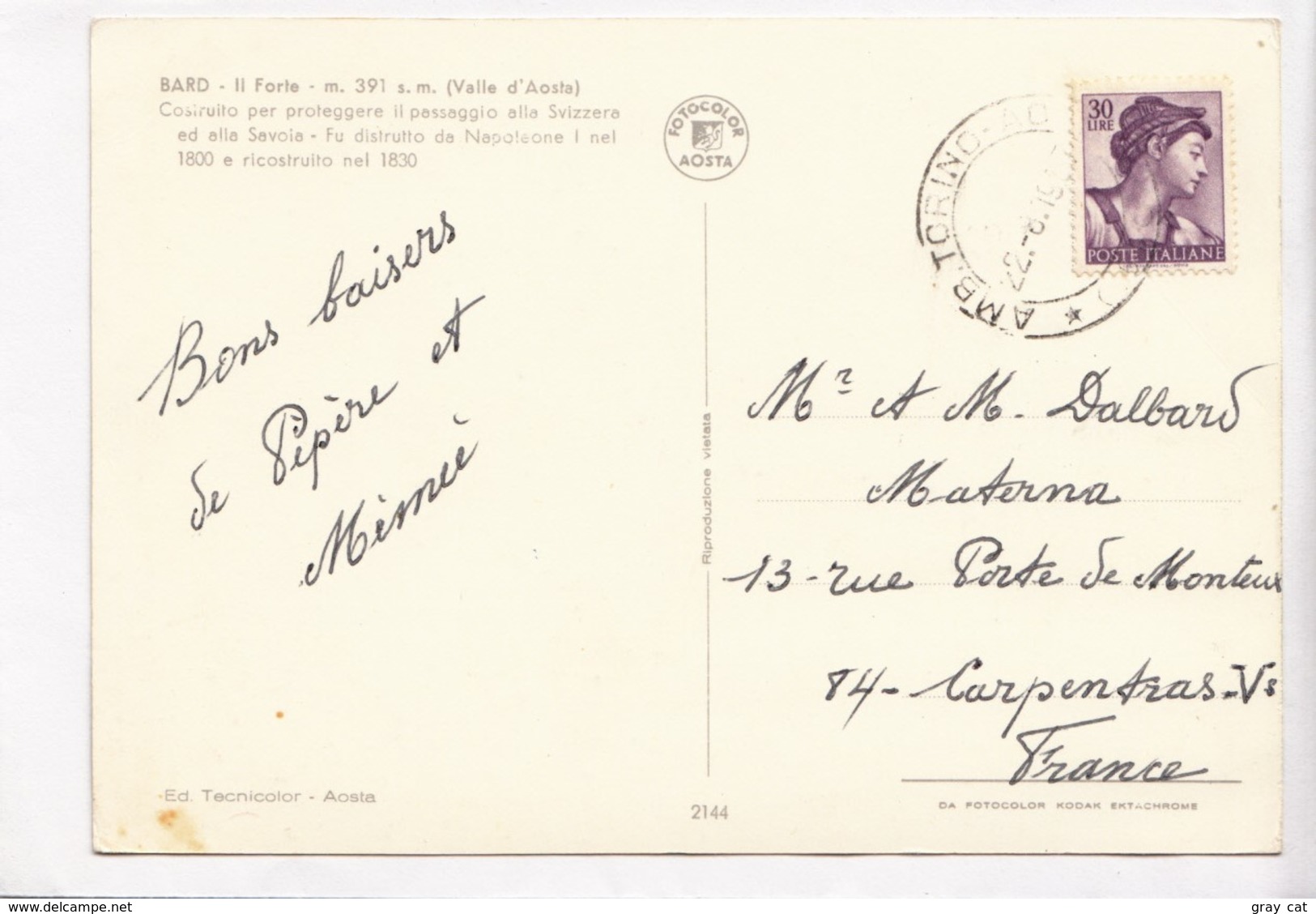 BARD - Il Forte, M. 391, Valle D'Aosta, Used Postcard [23189] - Other & Unclassified