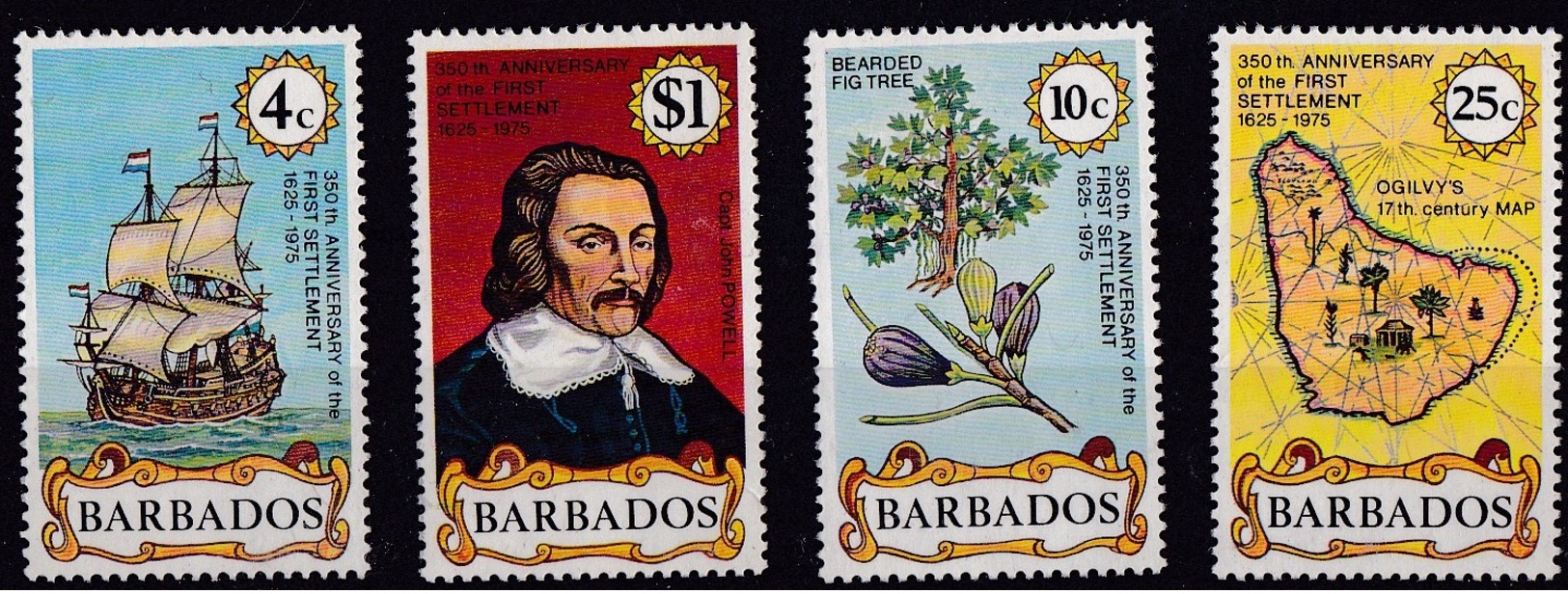 Barbados (Sc #428-31) MNH (Complete Set Of 4) 350th Anniversary Of The First Settlement (1975)2s - Barbados (1966-...)