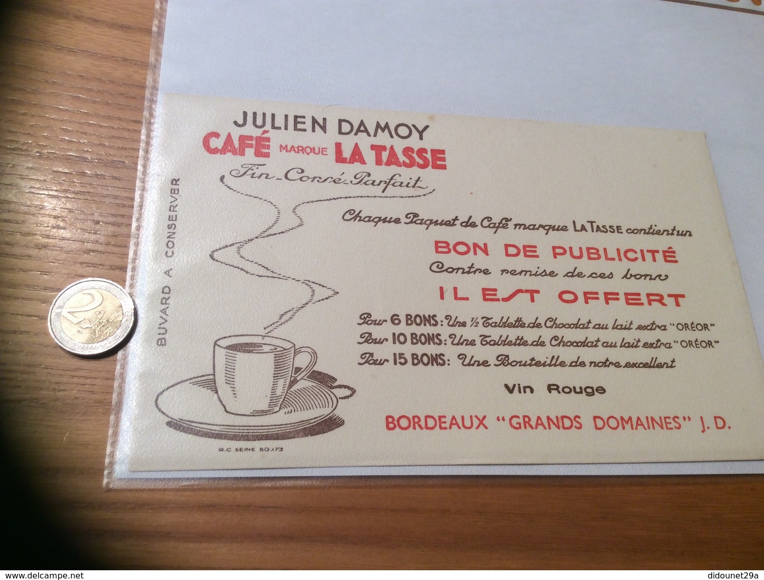 Buvard «JULIEN DAMOY - CAFÉ MARQUE LA TASSE» - Café & Thé