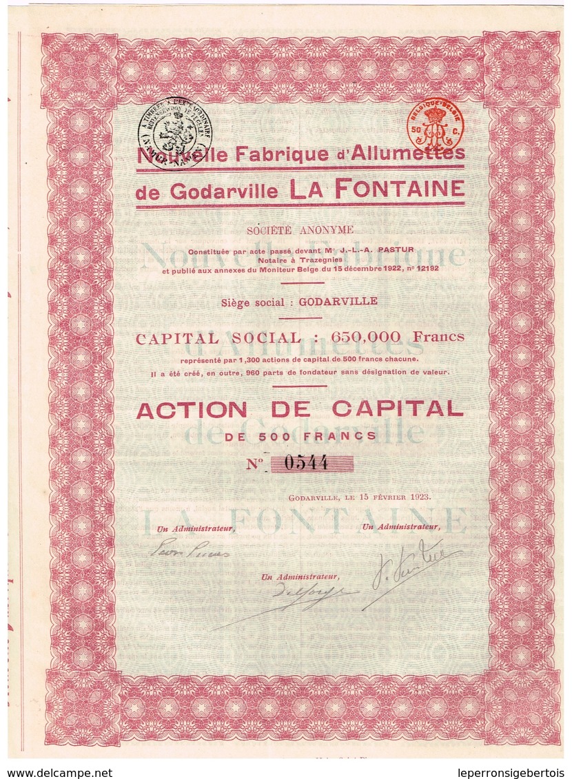 Titre Ancien - Nouvelle Fabrique D'Allumettes De Godarville La Fontaine - Titre De 1923- - Industrie