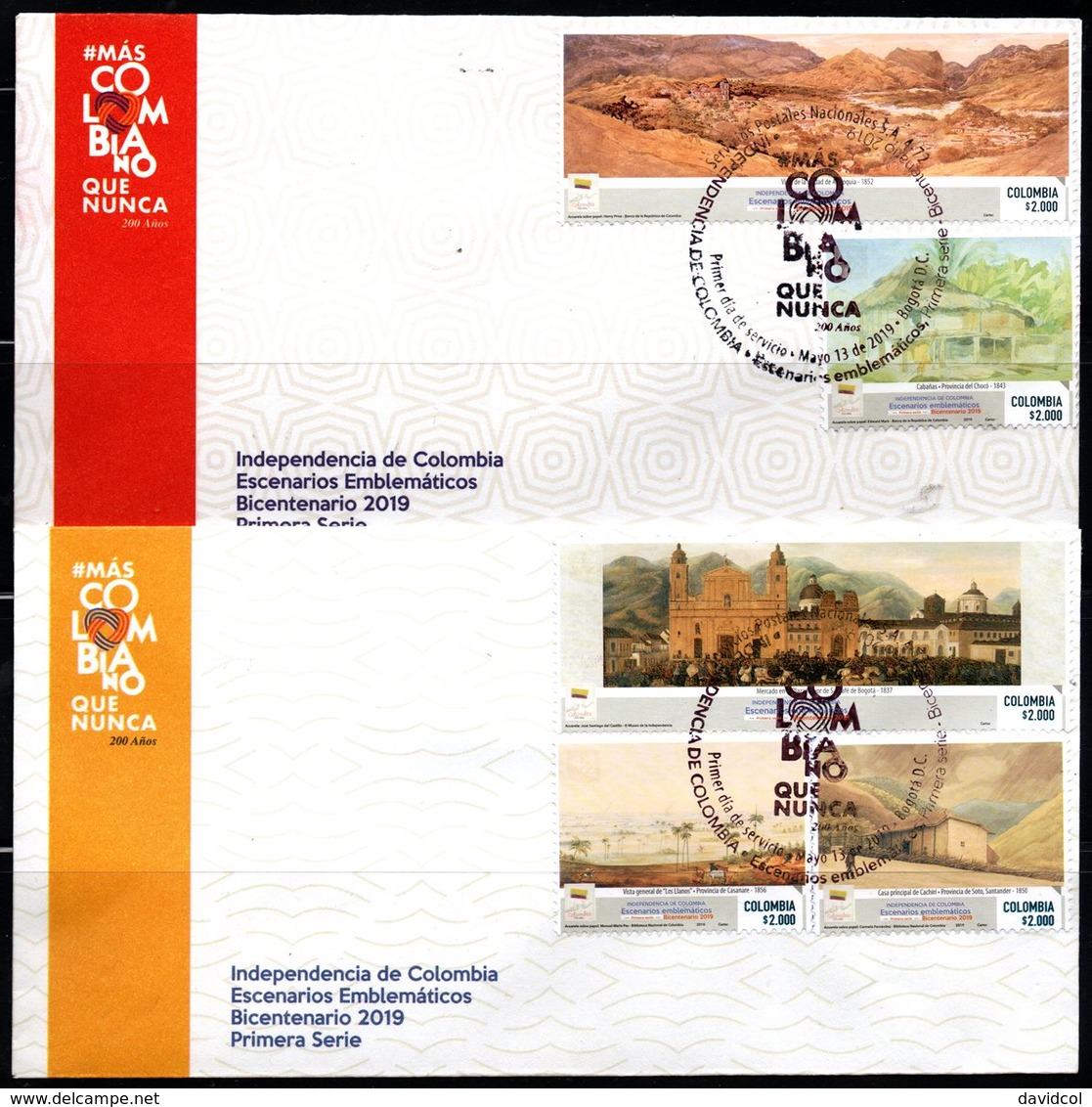 COLOMBIA- KOLUMBIEN- 2019 FDC/SPD. COLOMBIAN INDEPENDECE- SET X 4 COVERS - 1ST SERIES - Colombia