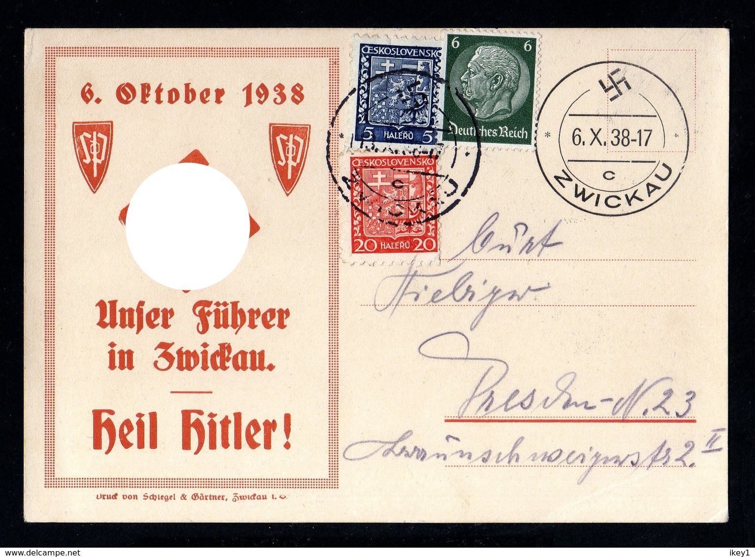 03-GERMAN EMPIRE-MILITARY PROPAGANDA POSTCARD Visit FUHRER Zwickau.1938.WWII.Wien.DEUTSCHES REICH.POSTKARTE - Covers & Documents