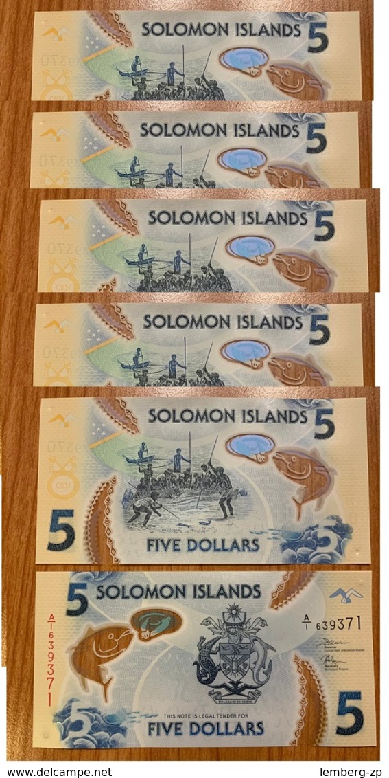 Solomon Islands - 5 Pcs X 5 Dollars 2019 UNC Polymer Lemberg-Zp - Solomon Islands