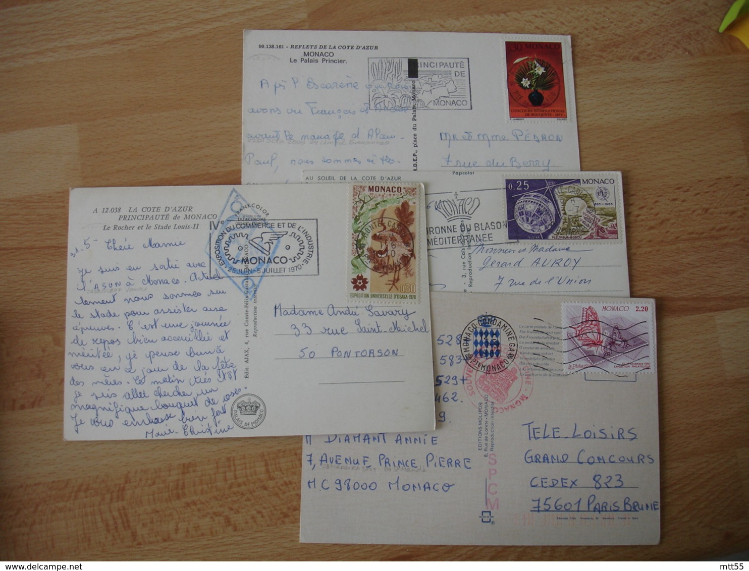 Lot De 4 Lettre Timbre Seul Sur Lettte Monaco  Philatelie Pleumeur Concours Bouquet Osaka - Lettres & Documents