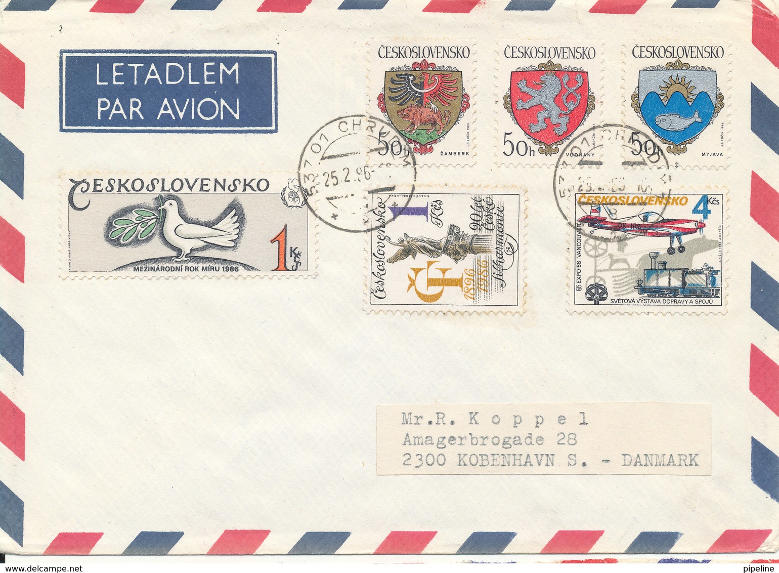 Czechoslovakia Air Mail Cover Sent To Denmark 25-2-1986 Nice Franked - Airmail