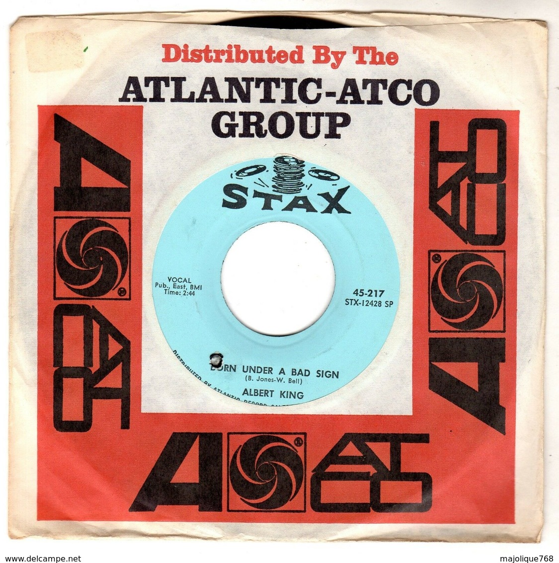 Disque De Albert King - Born Under A Bad Sign - Stax 45.217 - 1967 - - Blues