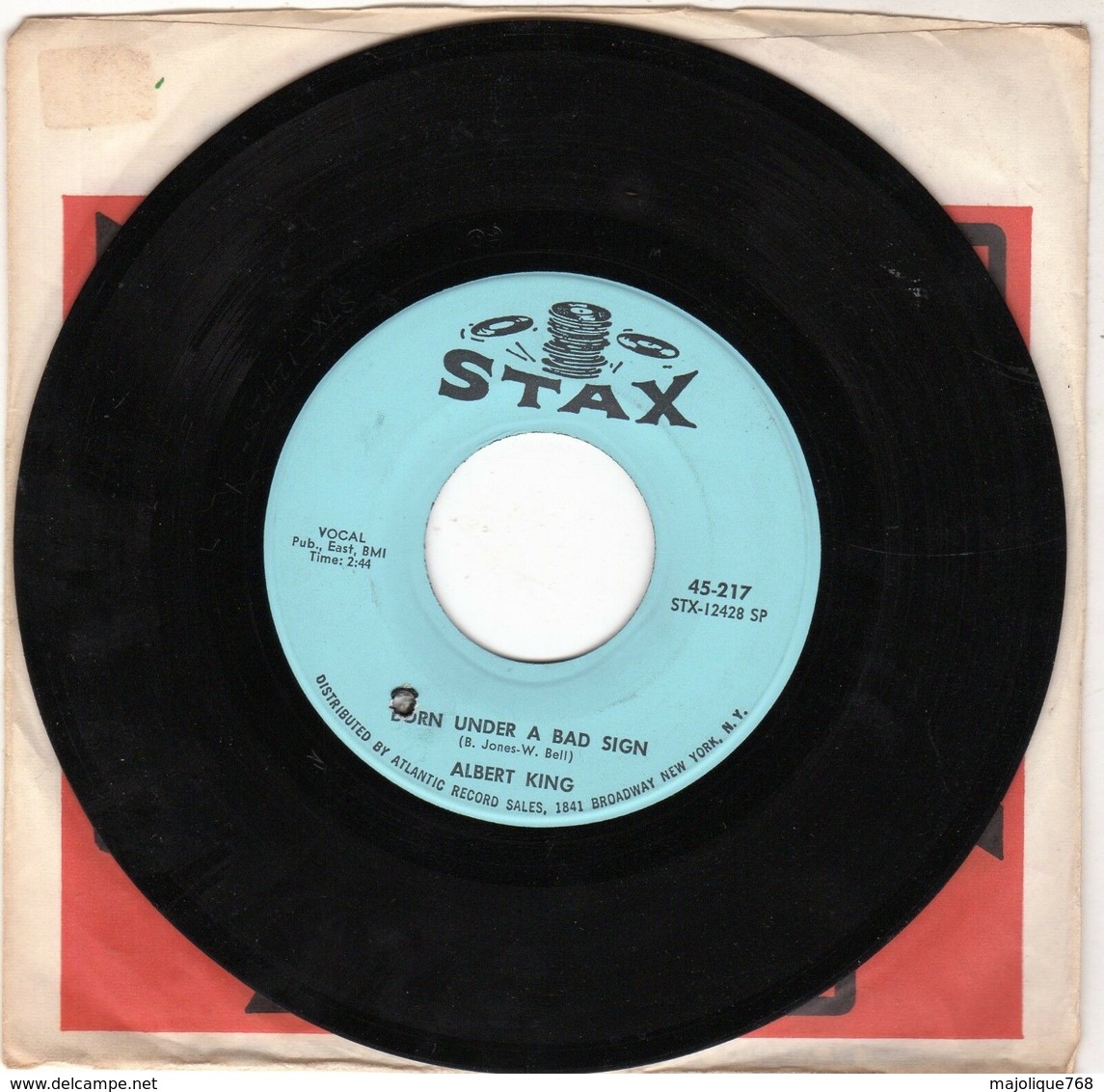 Disque De Albert King - Born Under A Bad Sign - Stax 45.217 - 1967 - - Blues