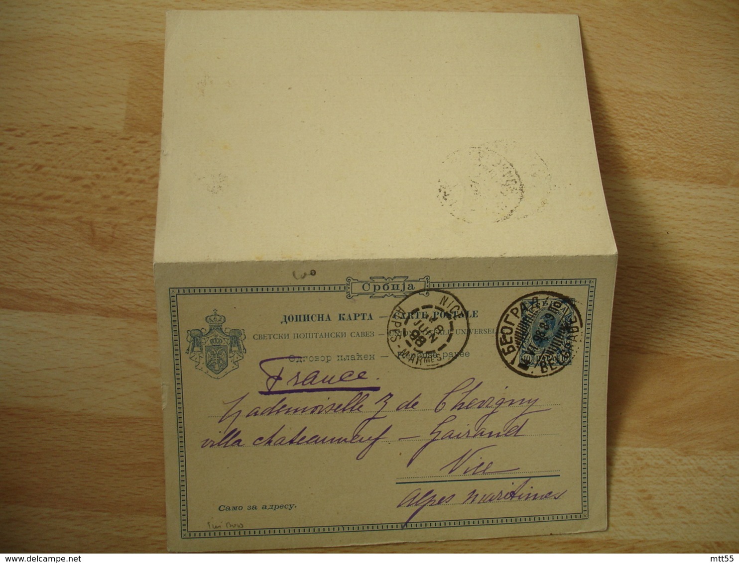 1898 Serbi Blegrade 2 Volet Carte Reponse Pre Payee 10 Bleu  Entier Postal Stationery Cover - Serbia