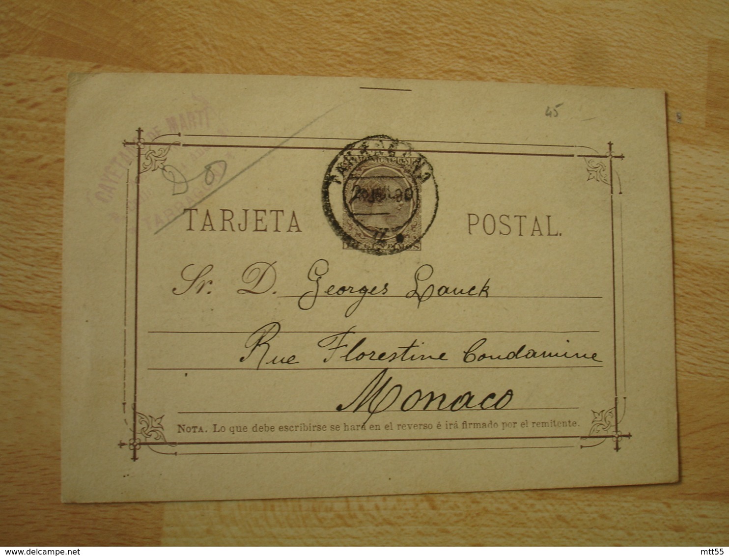 Monaco Principaute 1890 Cachet Arrivee Sur Entier Postal Stationery Cover Espagne - Lettres & Documents