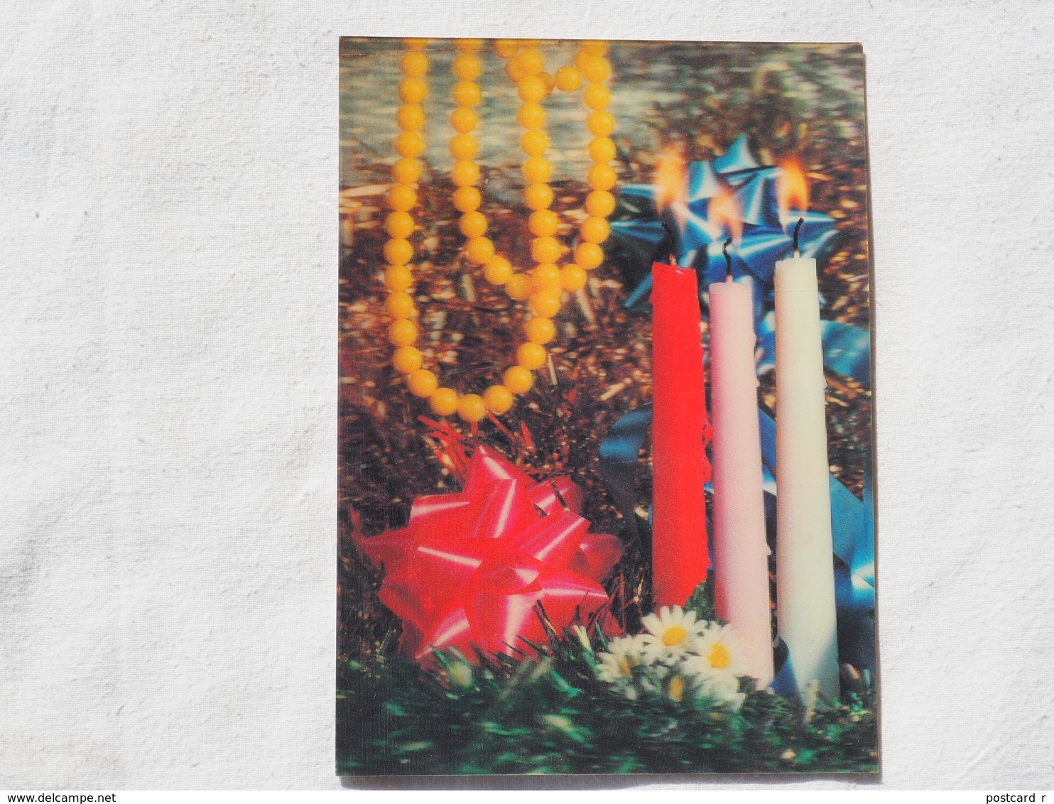 3d 3 D Lenticular Stereo Postcard Christmas Candles Toppan Japan 1980    A 190 - Stereoscope Cards