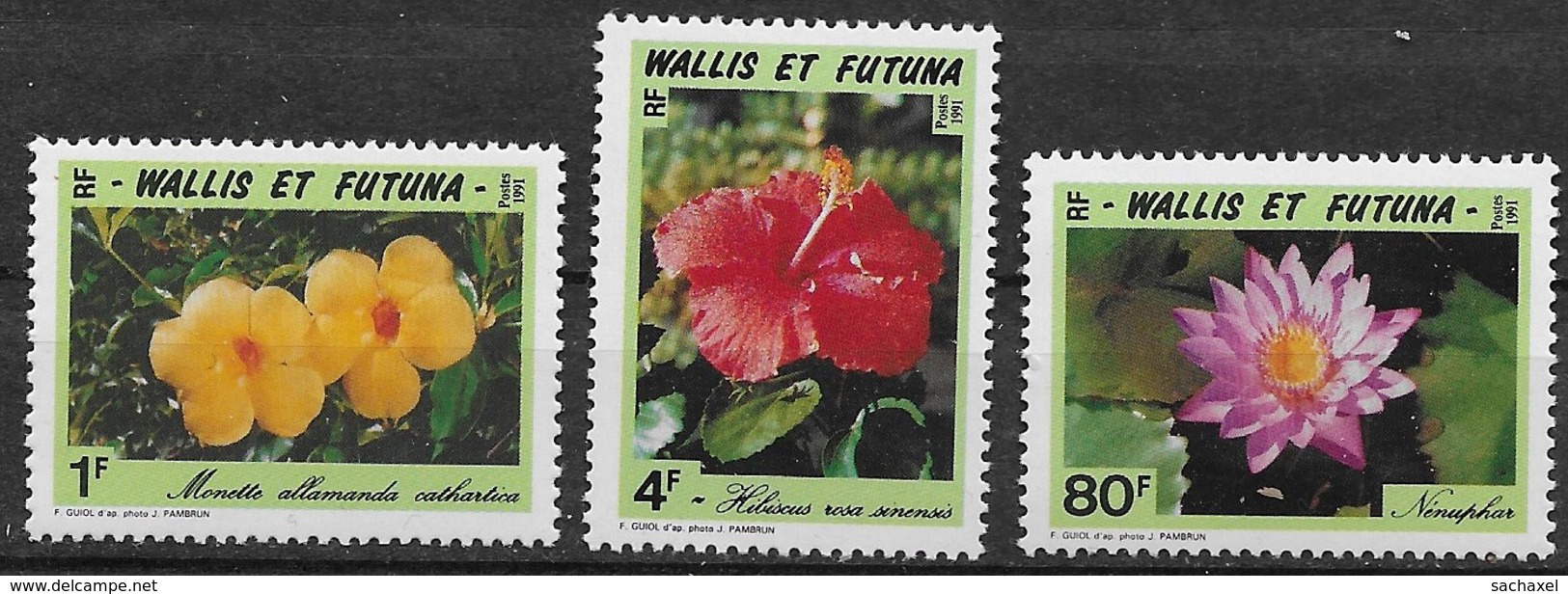 1991 Wallis Et Futuna N° 420 421 422 Nf** MNH . Flore . Monette, Hibiscus, Nénuphar . - Unused Stamps