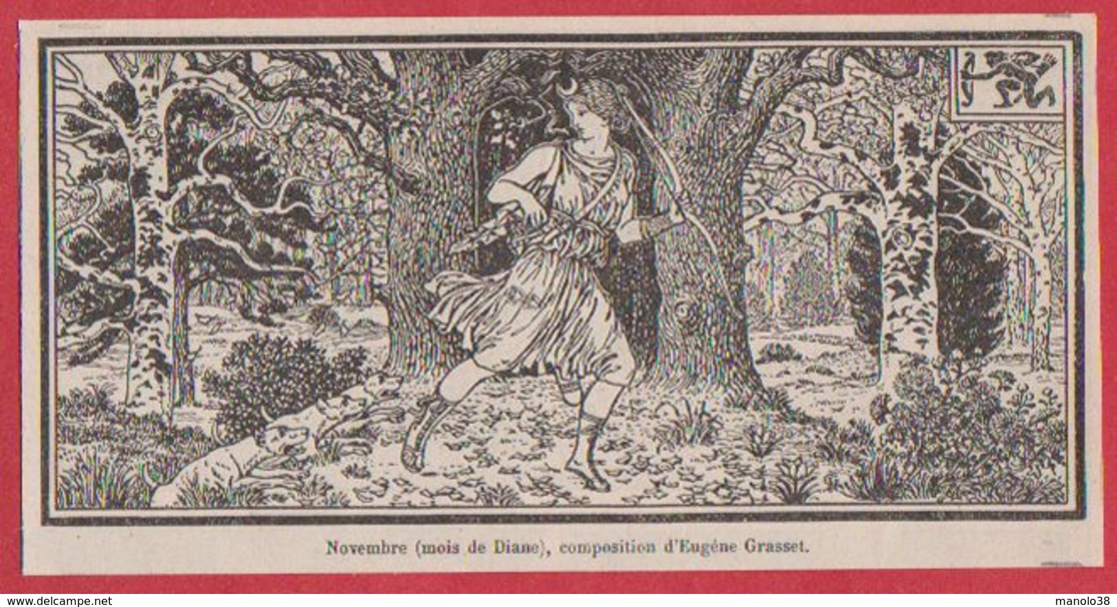 Mois De Novembre, Mois De Diane. Composition D'Eugène Grasset. Larousse 1920. - Unclassified