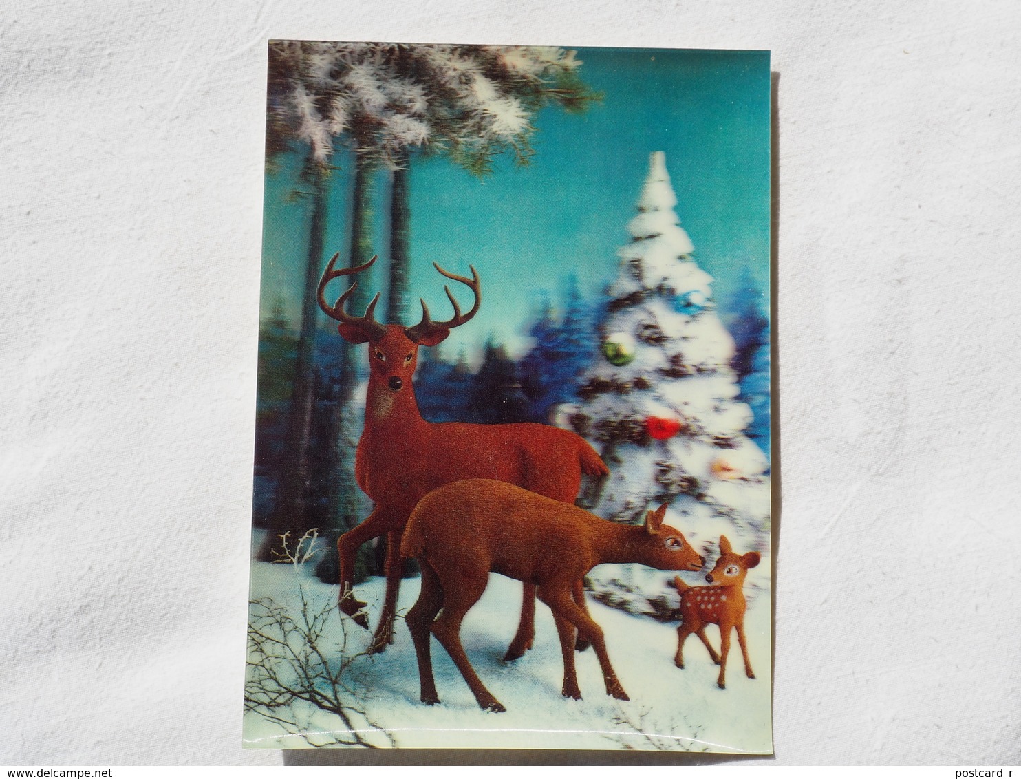 3d 3 D Lenticular Stereo Postcard Family Deer  Toppan Japan 1969   A 190 - Stereoscope Cards