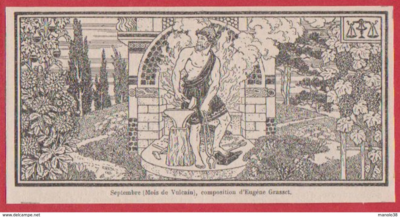 Mois De Septembre, Mois De Vulcain. Composition D'Eugène Grasset. Larousse 1920. - Unclassified