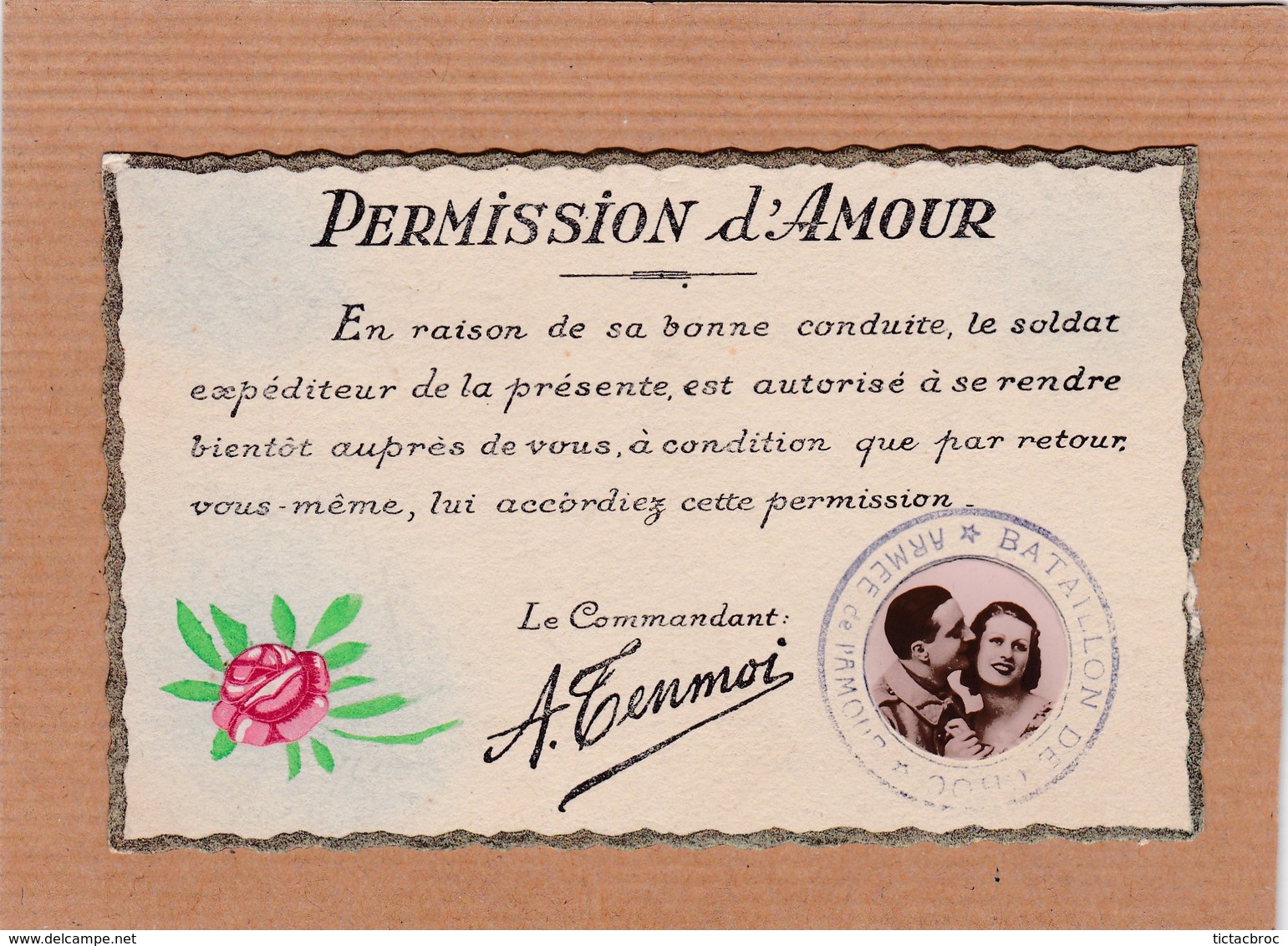 CPA Permission D'amour, Couple, Bataillon De Choc, Armée De L'amour, Militaria - Couples