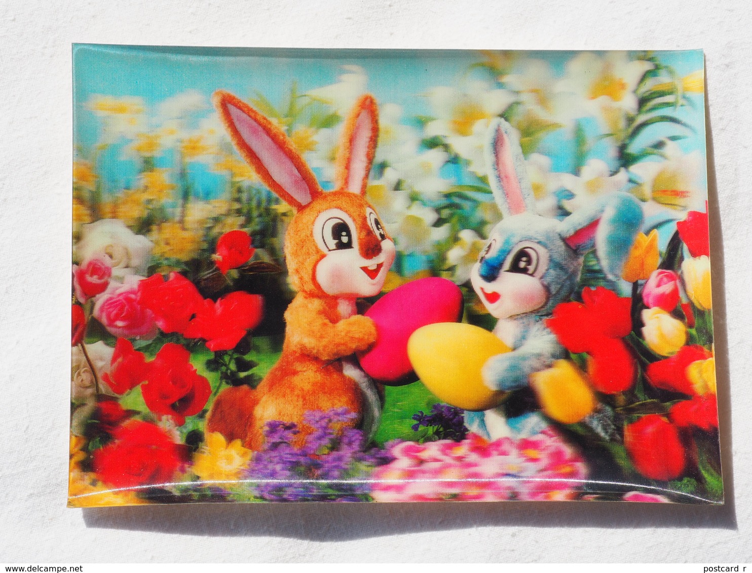 3d 3 D Lenticular Stereo Postcard Easter Rabbits  1969   A 190 - Cartoline Stereoscopiche