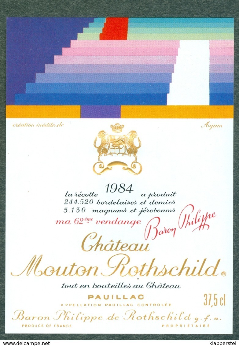 Etiquette De Vin - Chateau Mouton Rothschild - Pauillac - 1984 - 1 Er Grand Cru Classé 37,5 Cl - Bordeaux