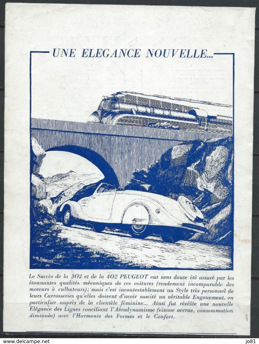 Publicité Peugeot - 302 402 Elégance - Document D'époque Issu D'une Revue Taille Entre A4 Et A5 - Reclame