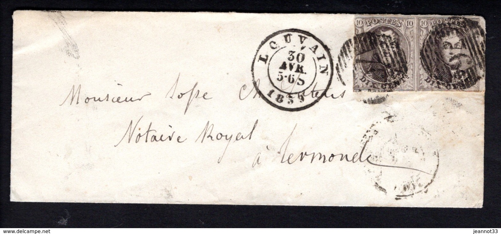 10A (2X) Sur ESC Expédiée Le 30 Avril 1859 à Destination De Termonde - Cachet D'arrivée Au Verso Du 1er Juin. - 1858-1862 Médaillons (9/12)