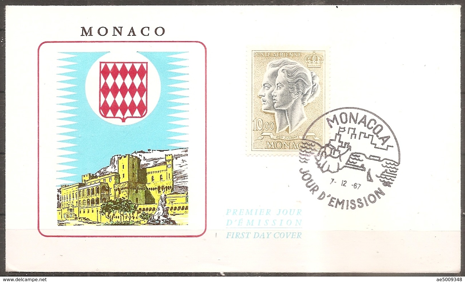 Enveloppe Monaco - 1er Jour Timbres N° 90 Poste Aerienne Le 07/12/1967 (bon Etat) - FDC