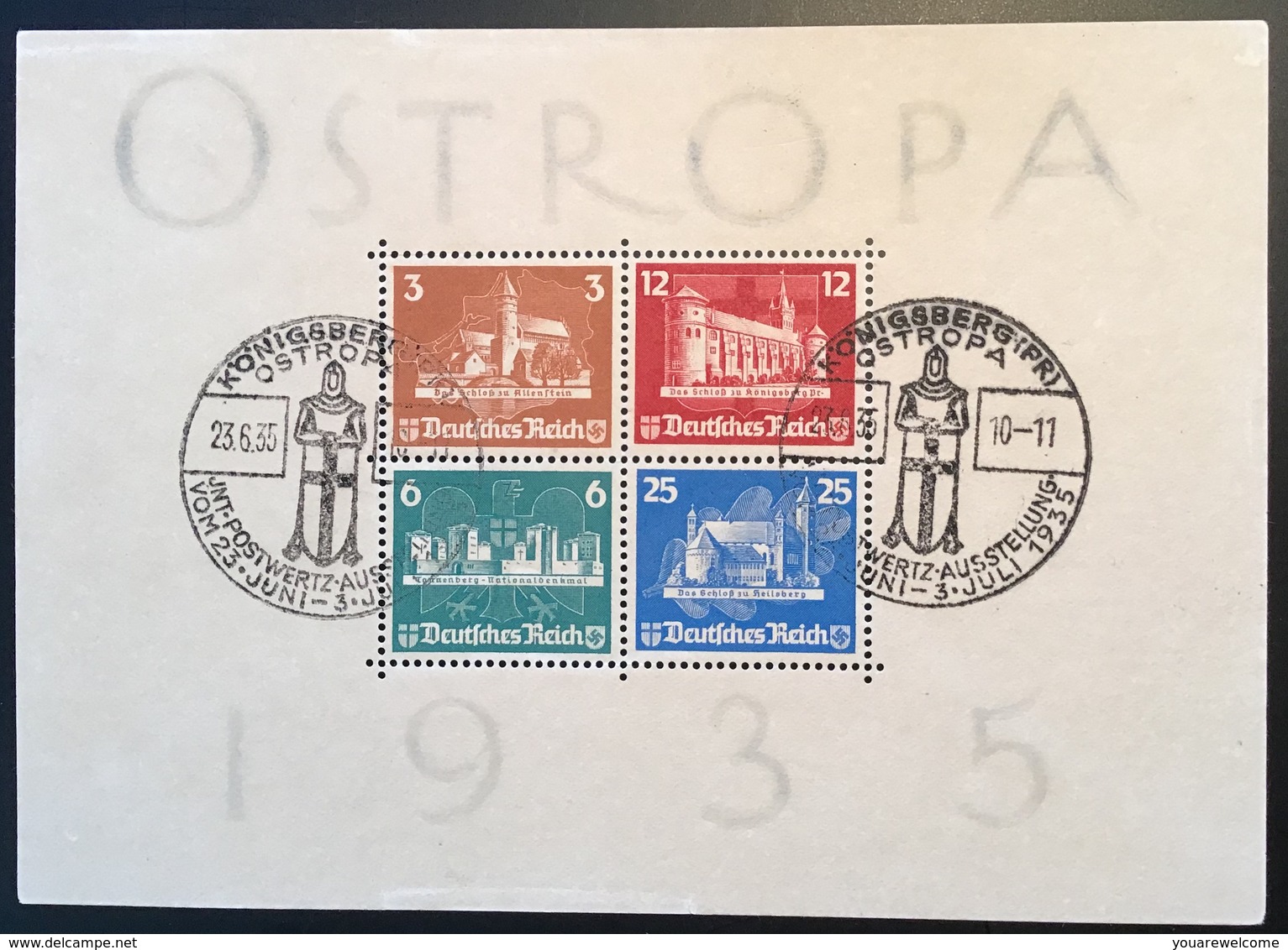 Deutsches Reich 1935 Ostropa Königsberg Briefmarken Ausstellung Block 3 FDC-Stpl (bloc Souvenir Sheet Moyen Age Medieval - Blocks & Kleinbögen