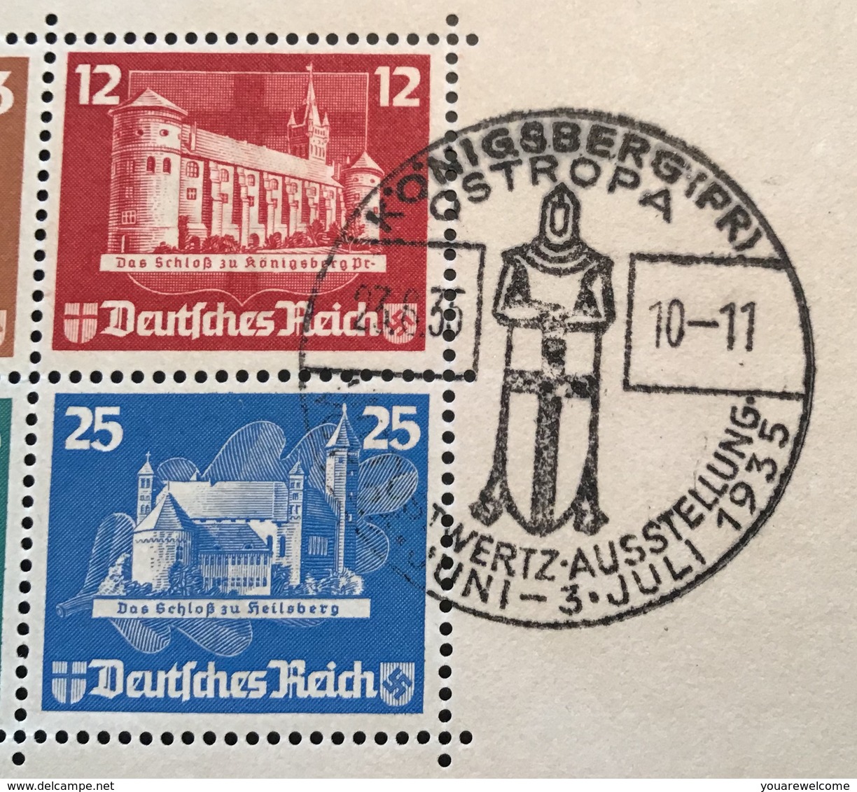 Deutsches Reich 1935 Ostropa Königsberg Briefmarken Ausstellung Block 3 FDC-Stpl (bloc Souvenir Sheet Moyen Age Medieval - Blocks & Kleinbögen